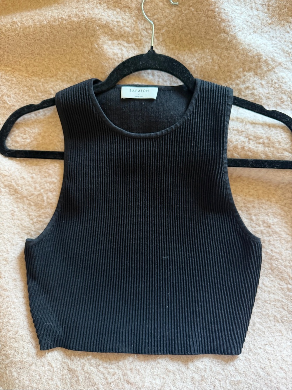 Aritzia Babaton Black Ribbed High-Neck Crop Tank